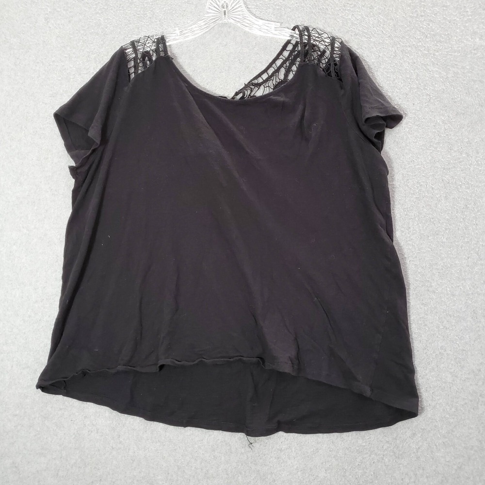 Torrid Women Top 1 Black Lace Detail Sheer Short Sleeve Blouse Pullover